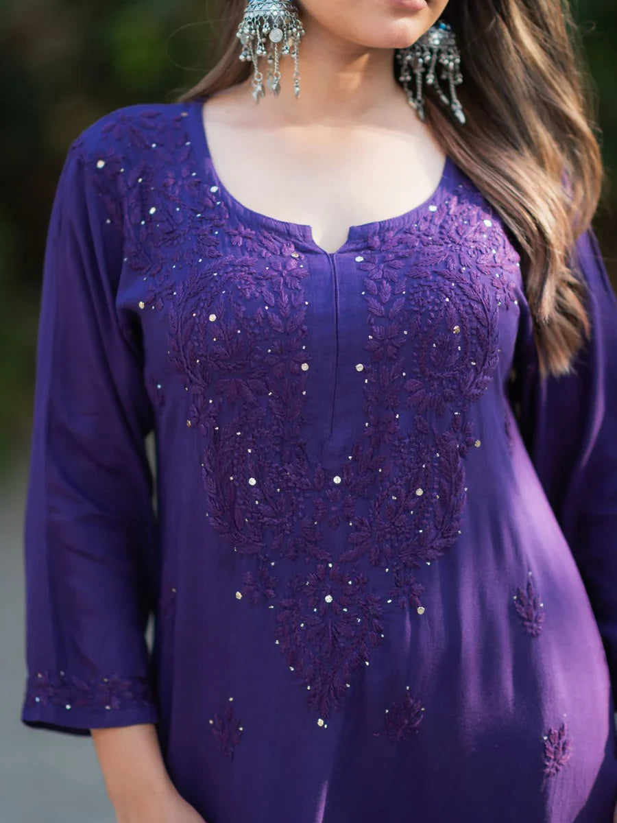 Purple-Viscose-Blossom-Mukaish-2-Piece-Kurta-Set