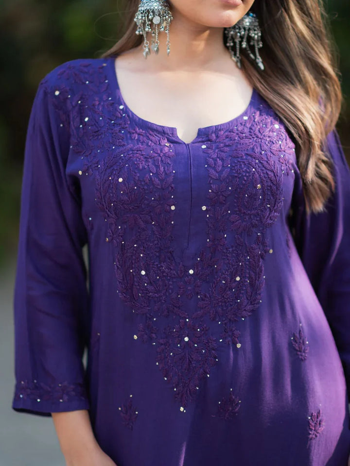 Purple-Viscose-Blossom-Mukaish-2-Piece-Kurta-Set