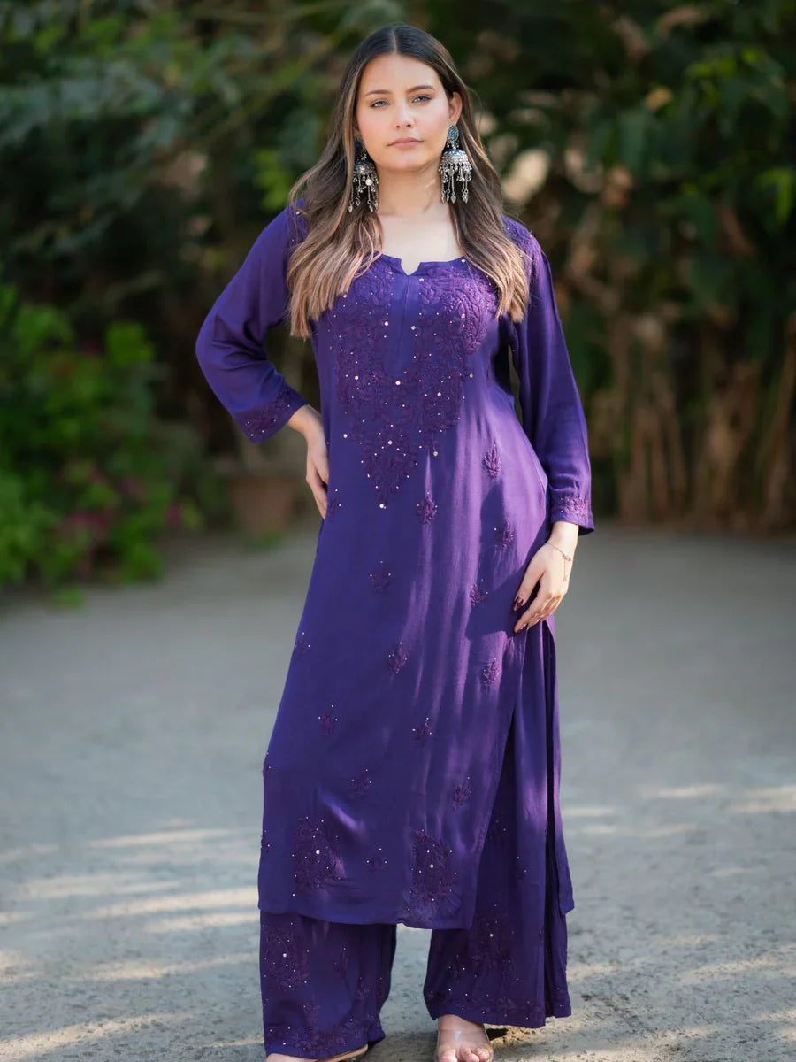 Purple-Viscose-Blossom-Mukaish-2-Piece-Kurta-Set