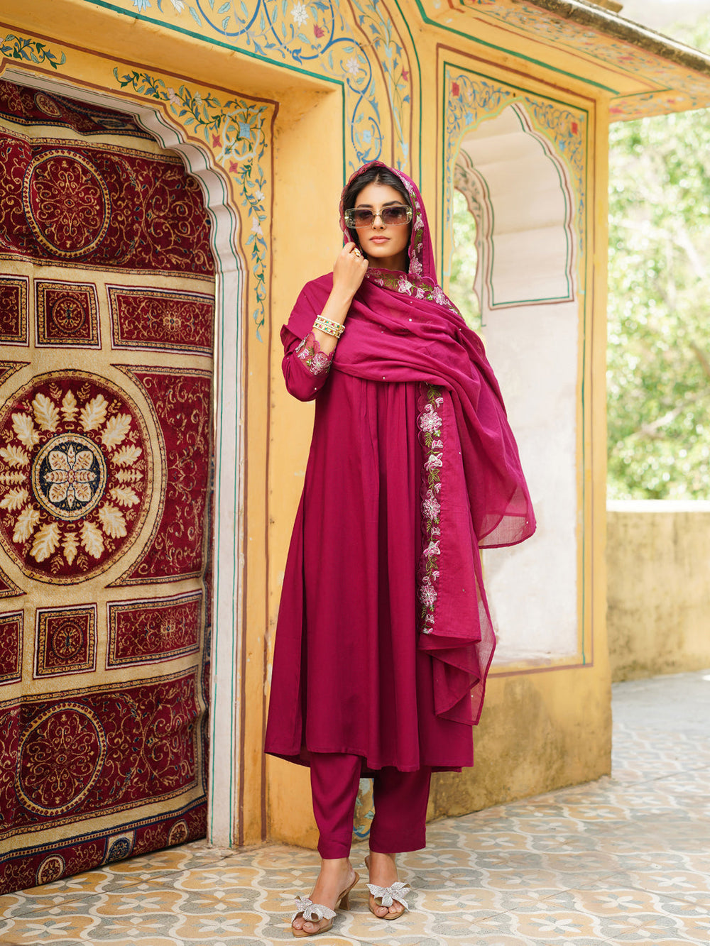 Purple-Viscose-Rayon-Solid-Embroidered-3-Piece-Kurta-Set