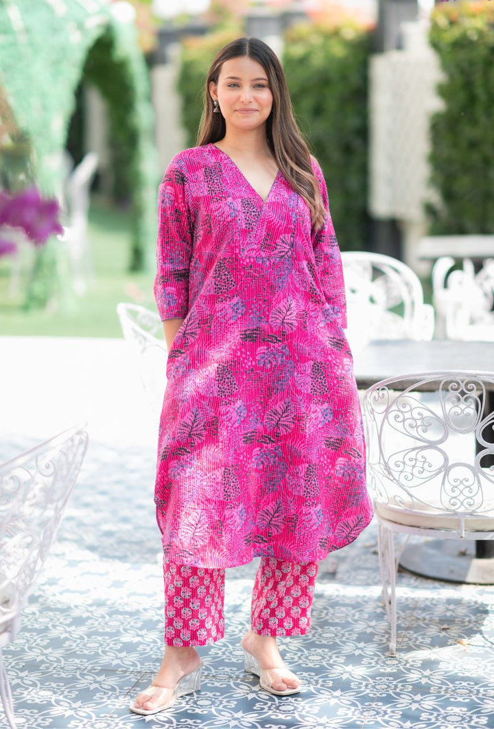 Pink-Kantha-Cotton-In-Apple-Cut-Kurta-&-Pant-Set