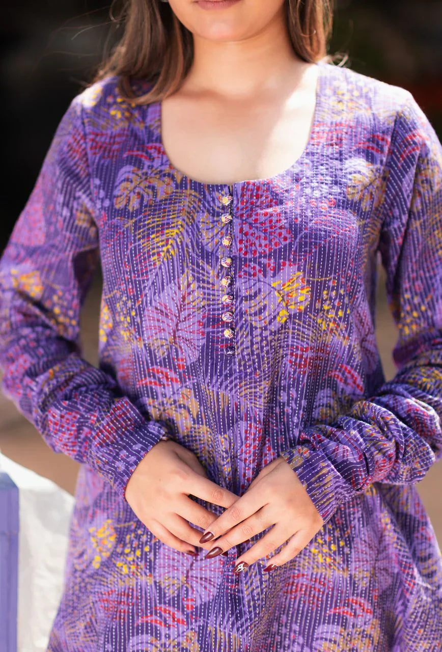 Purple-Kantha-Cotton-Twirl-Kurta-&-Pant-Set