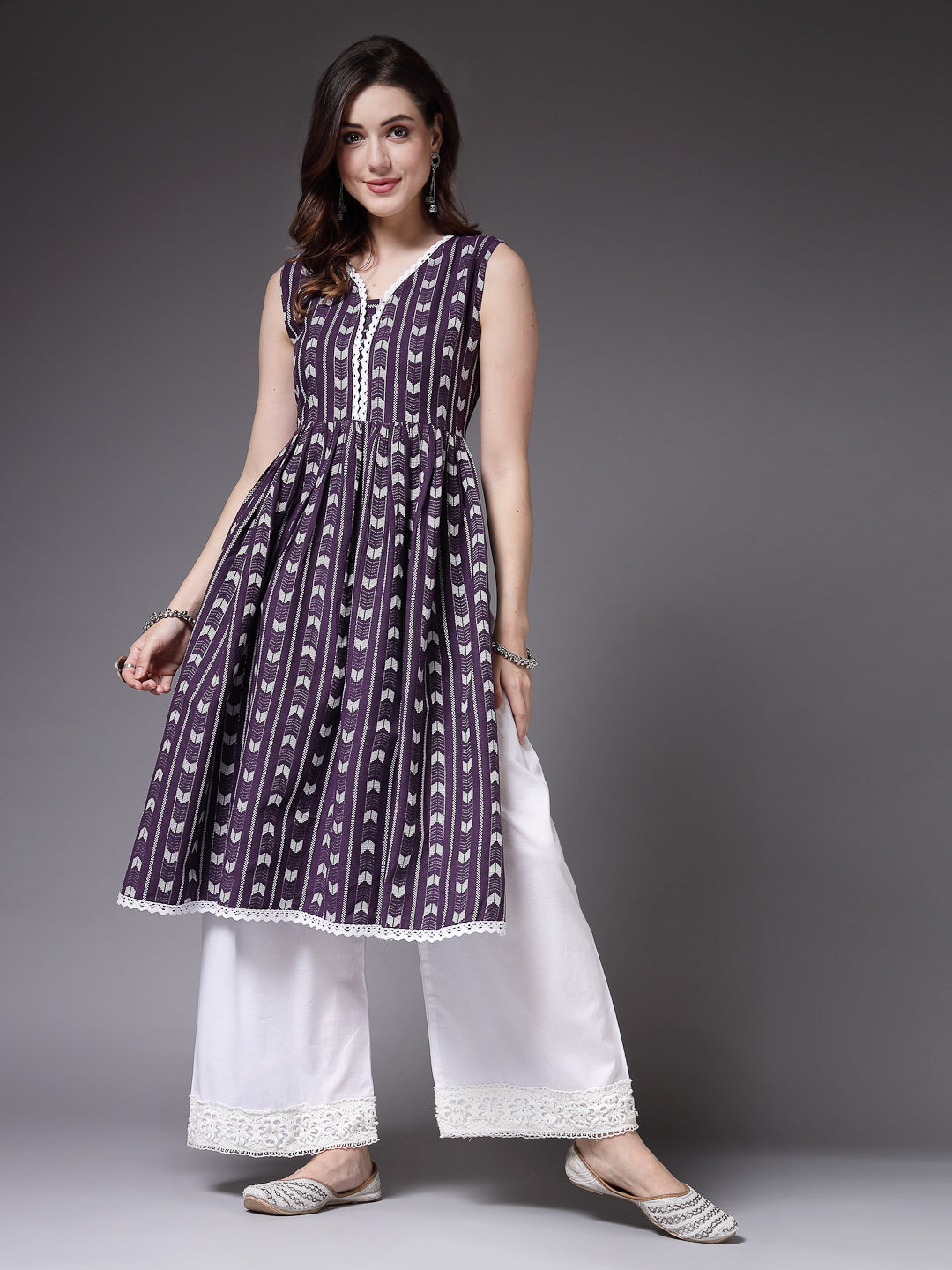 Purple-Cotton-Self-Designed-Naira-Cut-Kurta-Only
