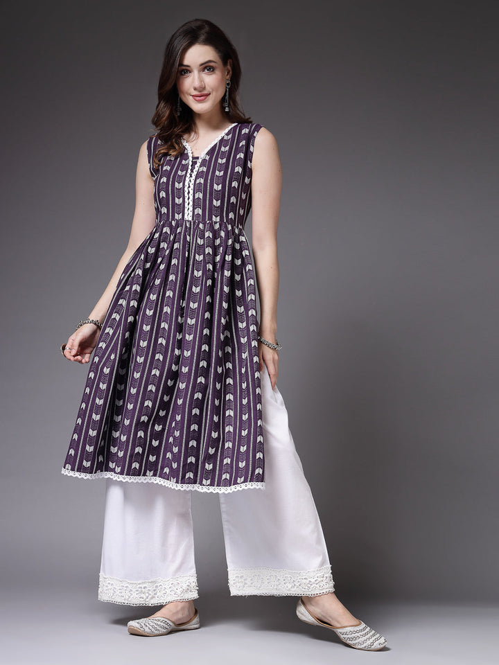 Purple-Cotton-Self-Designed-Naira-Cut-Kurta-Only