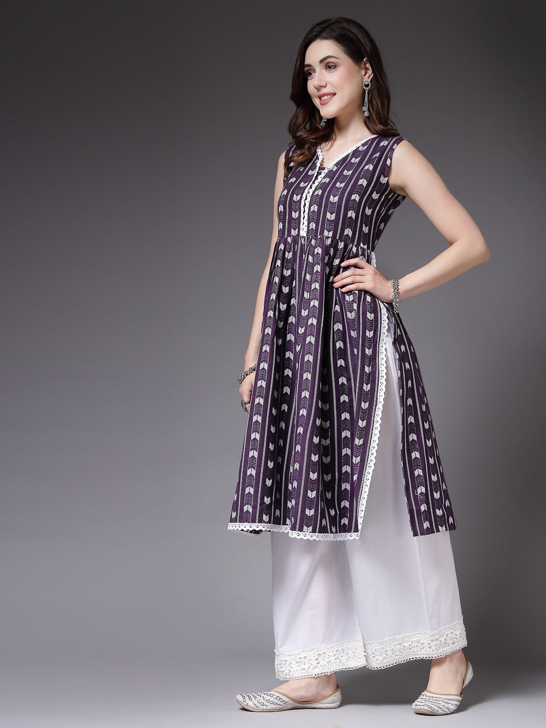 Purple-Cotton-Self-Designed-Naira-Cut-Kurta-Only