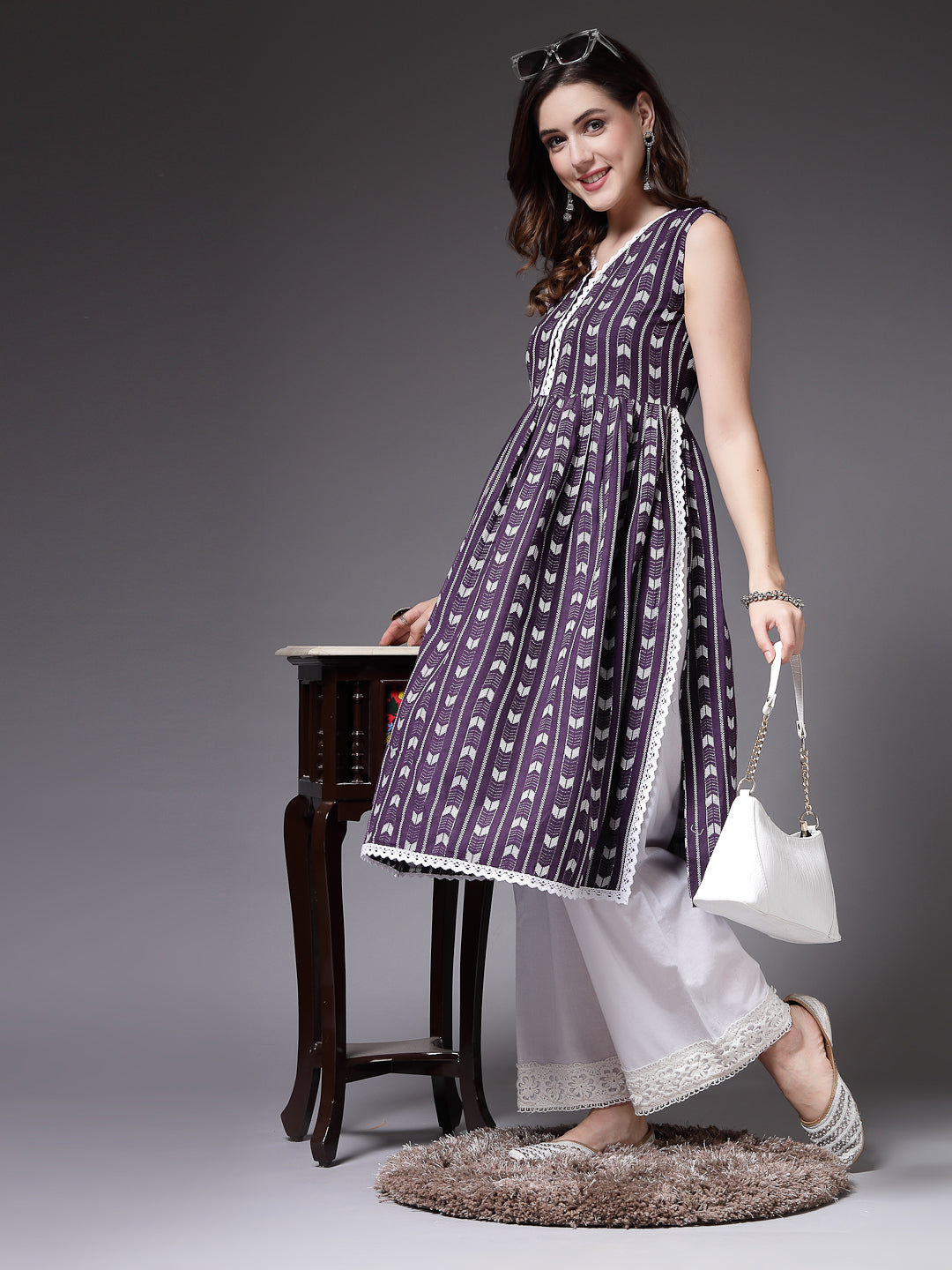 Purple-Cotton-Self-Designed-Naira-Cut-Kurta-Only