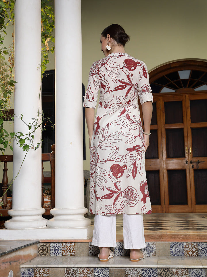 Creme-&-Red-Rayon-Botanical-Printed-A-Line-Kurta