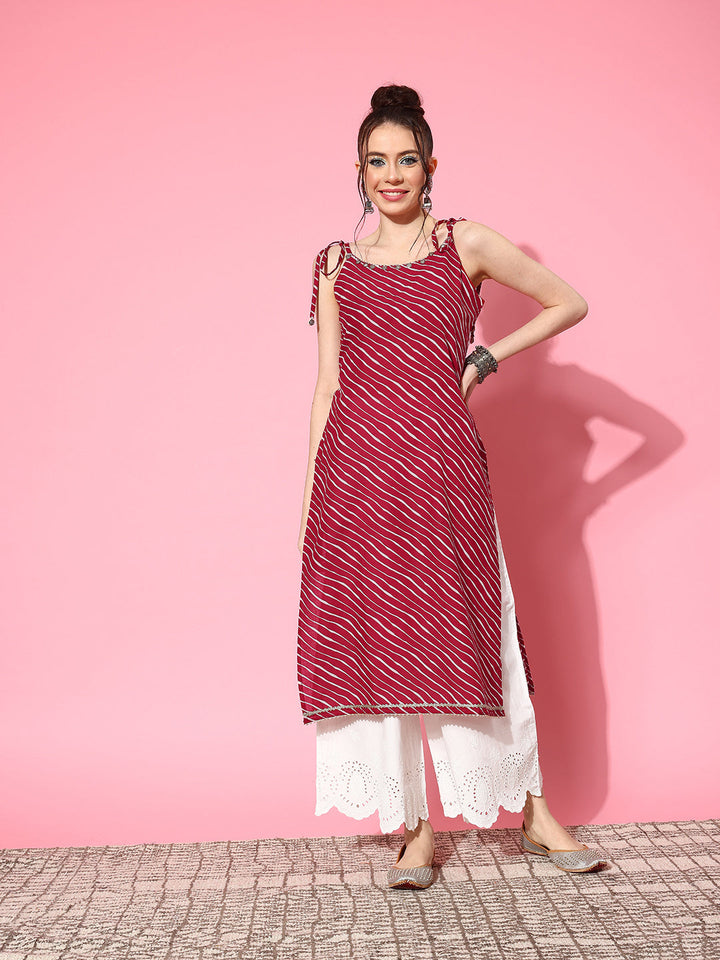 Red-Lehariya-Cotton-Printed-Sleeveless-Kurta-Only