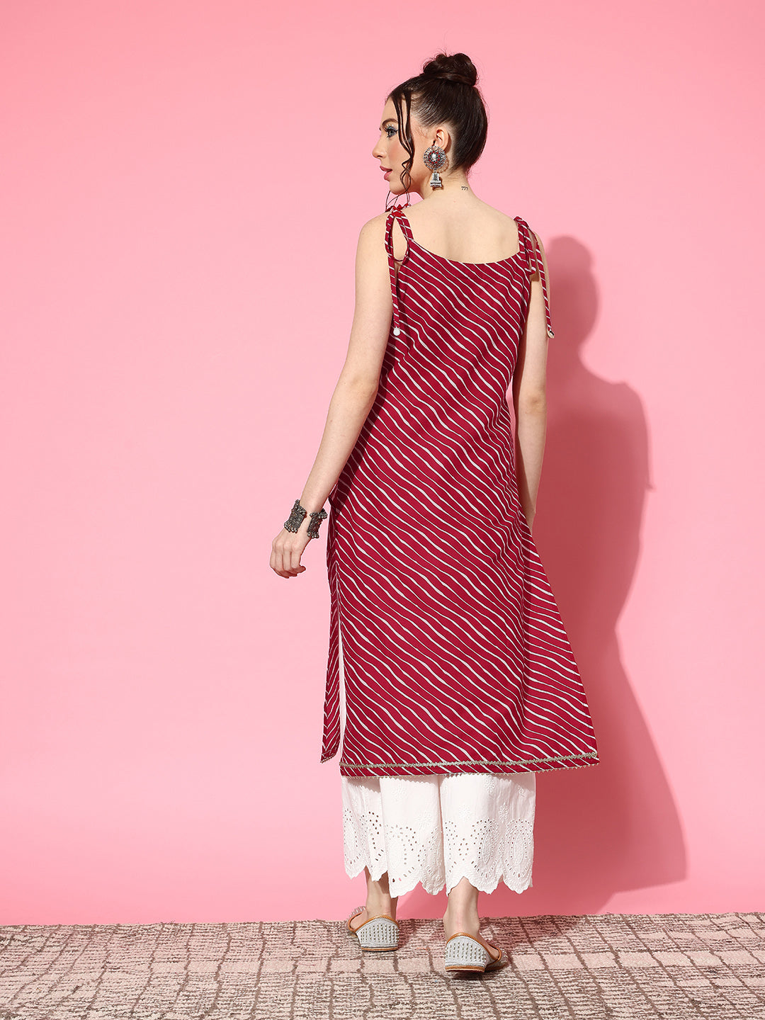 Red-Lehariya-Cotton-Printed-Sleeveless-Kurta-Only
