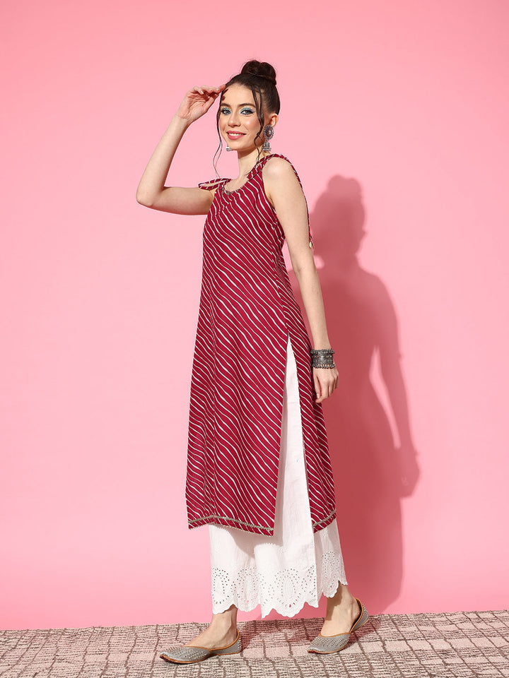 Red-Lehariya-Cotton-Printed-Sleeveless-Kurta-Only