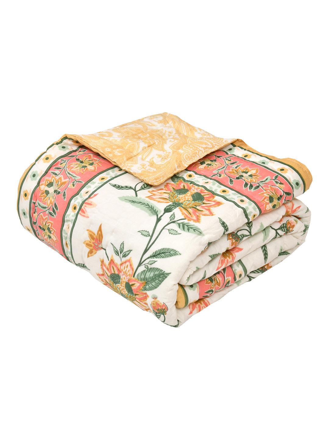 Orange-&-White-Cotton-600-Tc-Floral-Printed-Bedding-Set