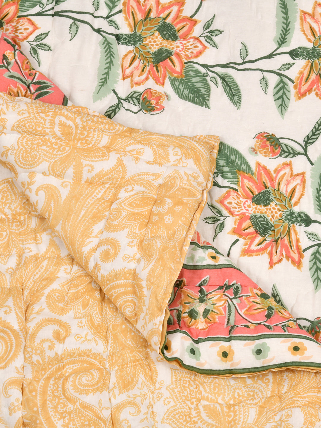 Orange-&-White-Cotton-600-Tc-Floral-Printed-Bedding-Set