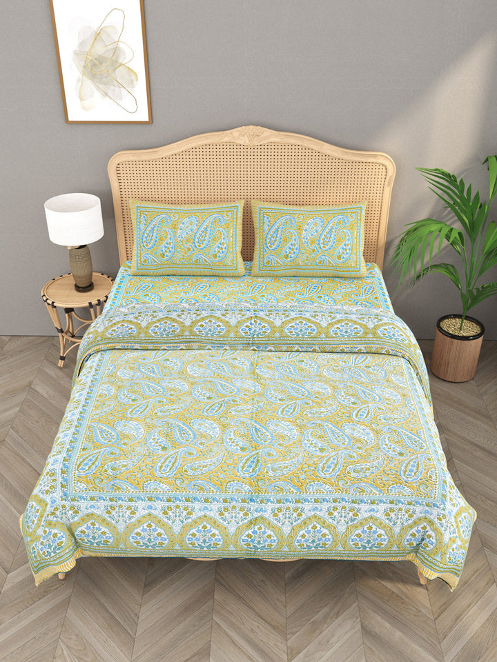 Green-&-Blue-Cotton-Floral-Print-Bedding-Set