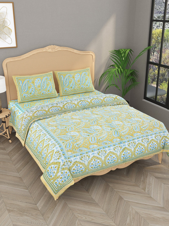 Green-&-Blue-Cotton-Floral-Print-Bedding-Set