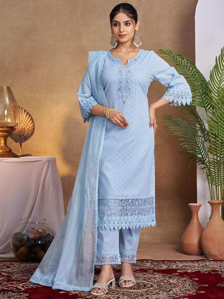 Blue-Cotton-Embroidered-3-Piece-Kurta-Set