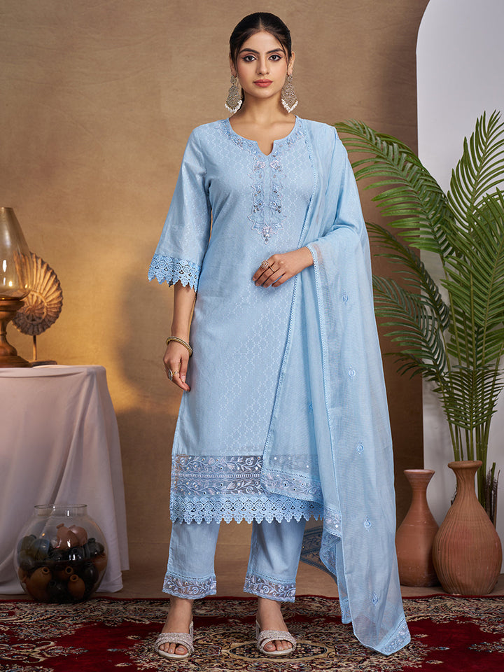 Blue-Cotton-Embroidered-3-Piece-Kurta-Set