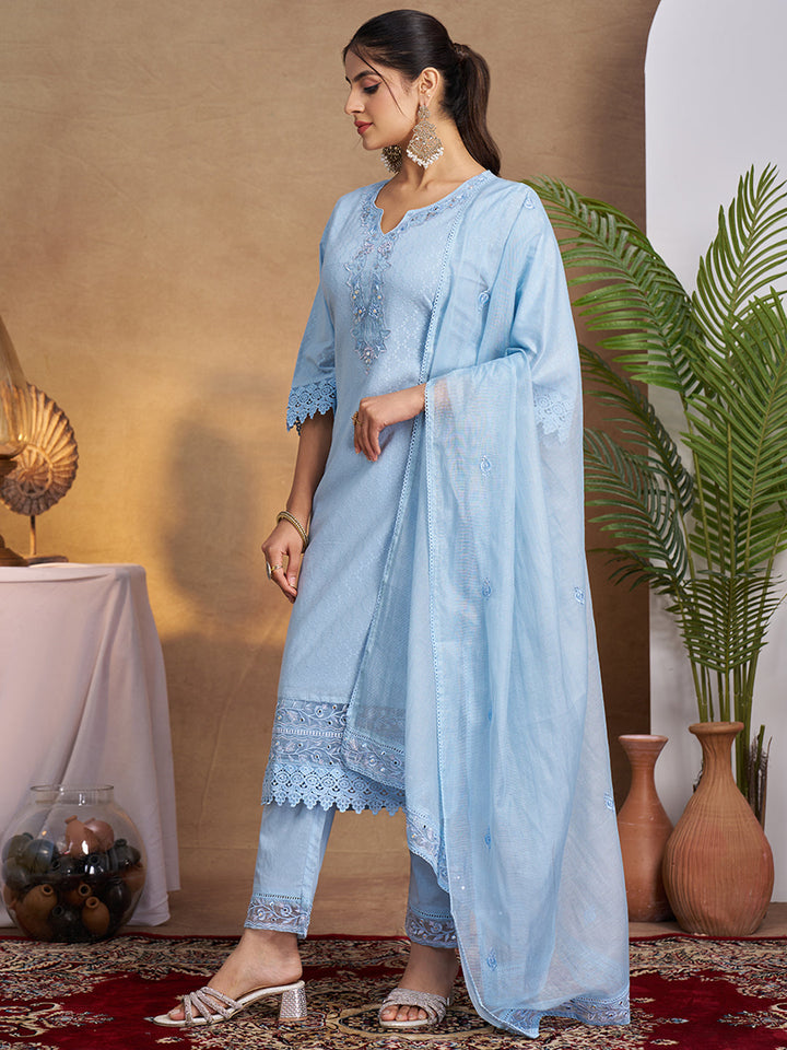 Blue-Cotton-Embroidered-3-Piece-Kurta-Set