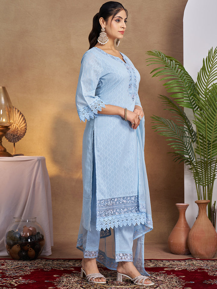 Blue-Cotton-Embroidered-3-Piece-Kurta-Set