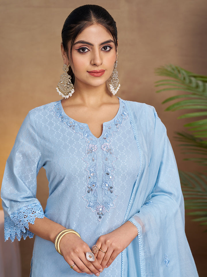 Blue-Cotton-Embroidered-3-Piece-Kurta-Set