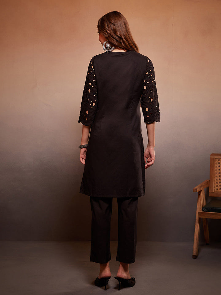 Black-Cotton-Schiffli-Embroidered-2-Piece-Kurta-Set