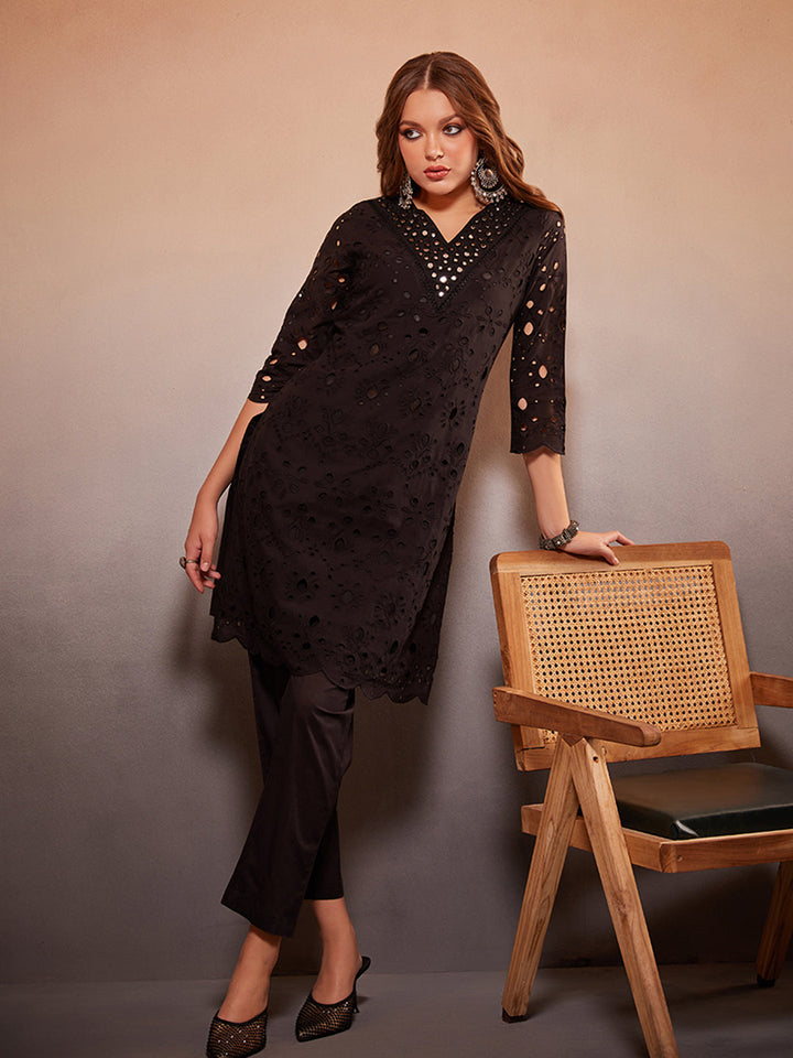 Black-Cotton-Schiffli-Embroidered-2-Piece-Kurta-Set