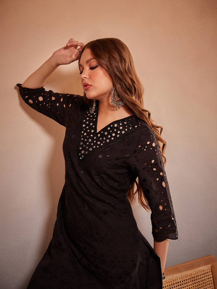 Black-Cotton-Schiffli-Embroidered-2-Piece-Kurta-Set