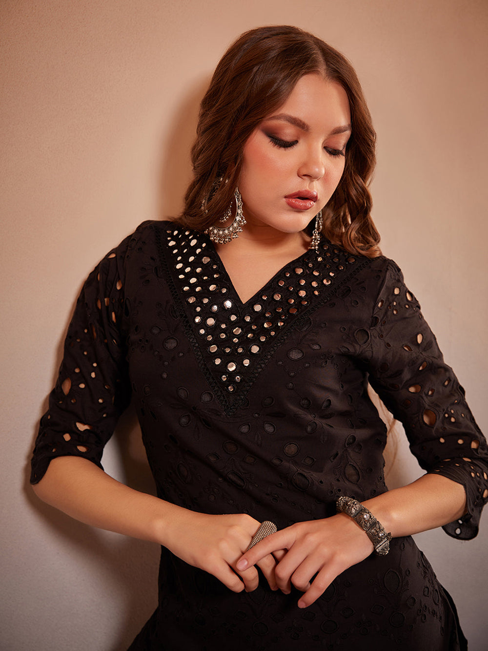 Black-Cotton-Schiffli-Embroidered-2-Piece-Kurta-Set