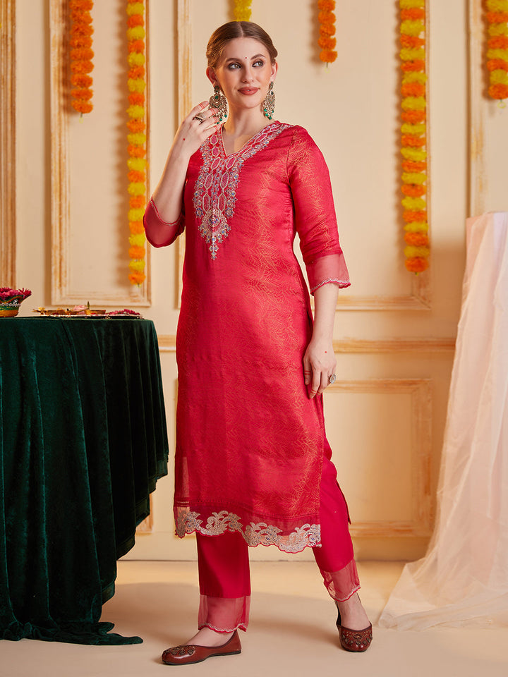 Red-Silk-Blend-Embroidered-3-Piece-Kurta-Set