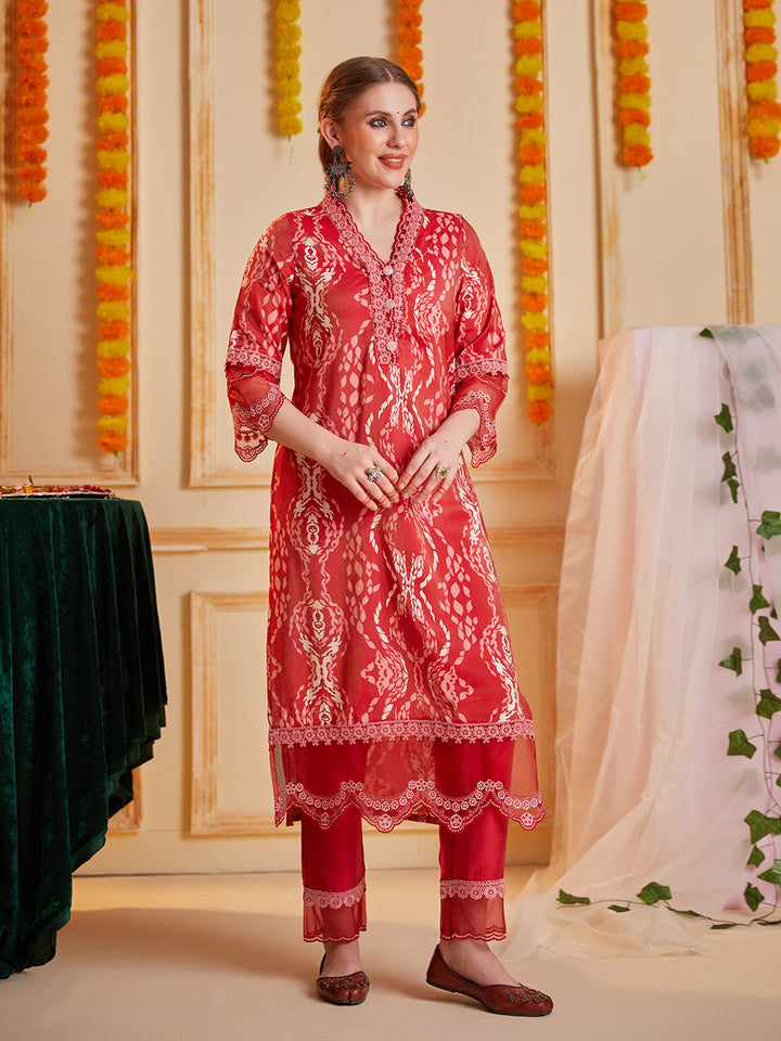 Red-Silk-Blend-Abstract-Printed-3-Piece-Kurta-Set