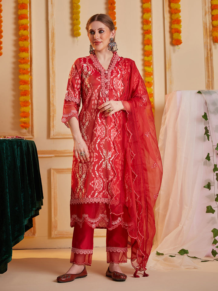 Red-Silk-Blend-Abstract-Printed-3-Piece-Kurta-Set