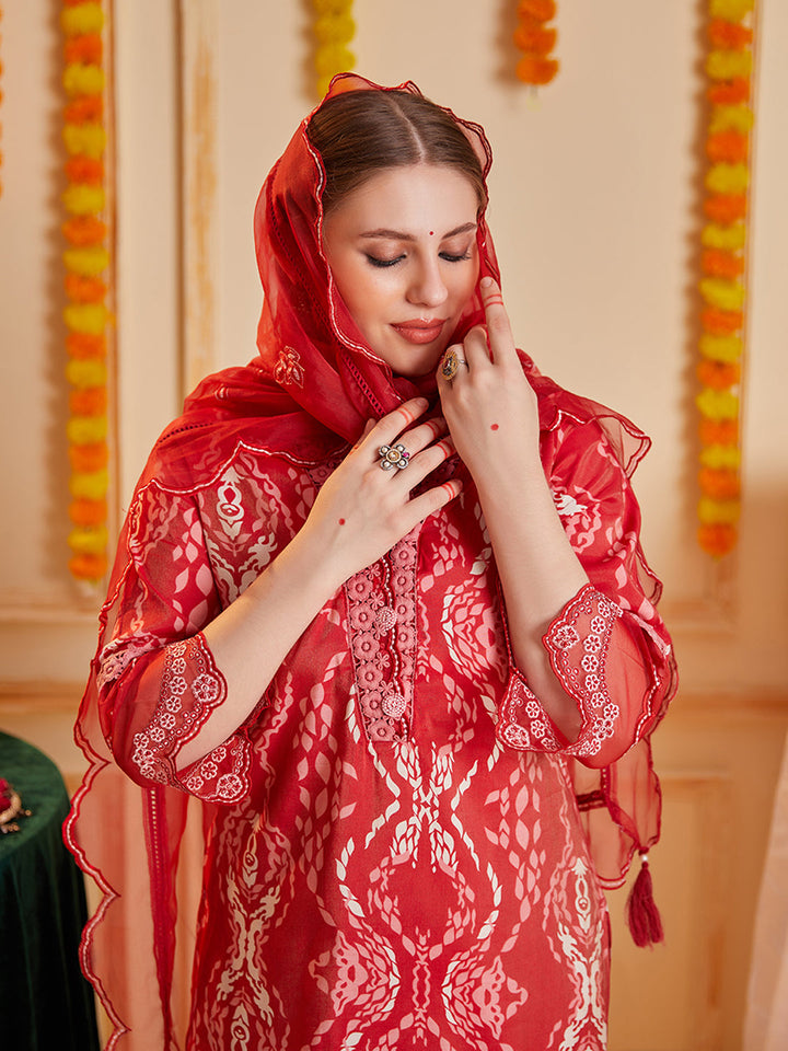 Red-Silk-Blend-Abstract-Printed-3-Piece-Kurta-Set