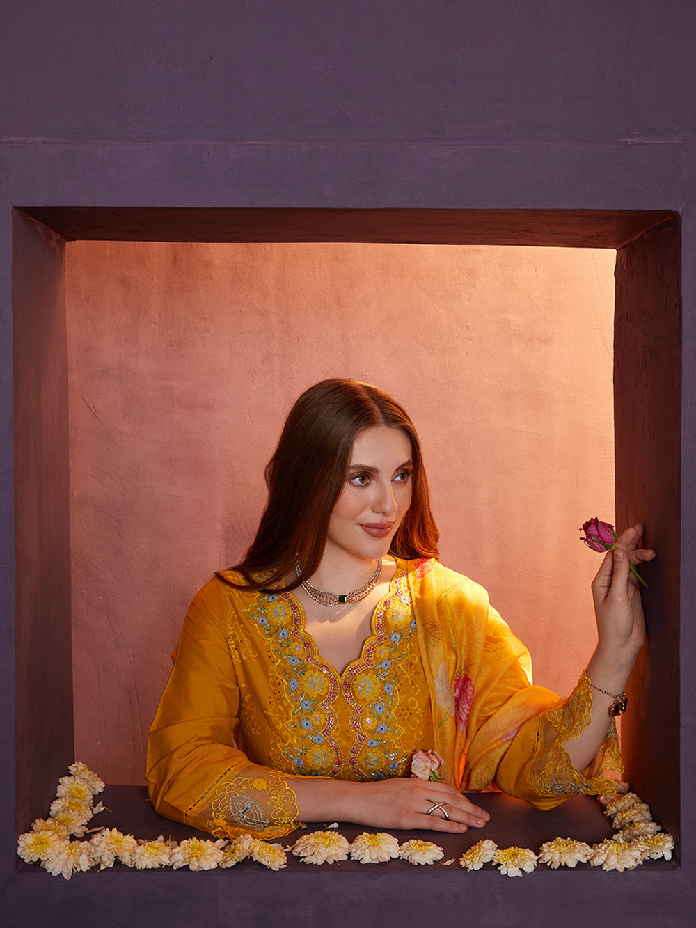 Yellow-Poly-Chanderi-Schiffli-Embroidered-3-Piece-Kurta-Set