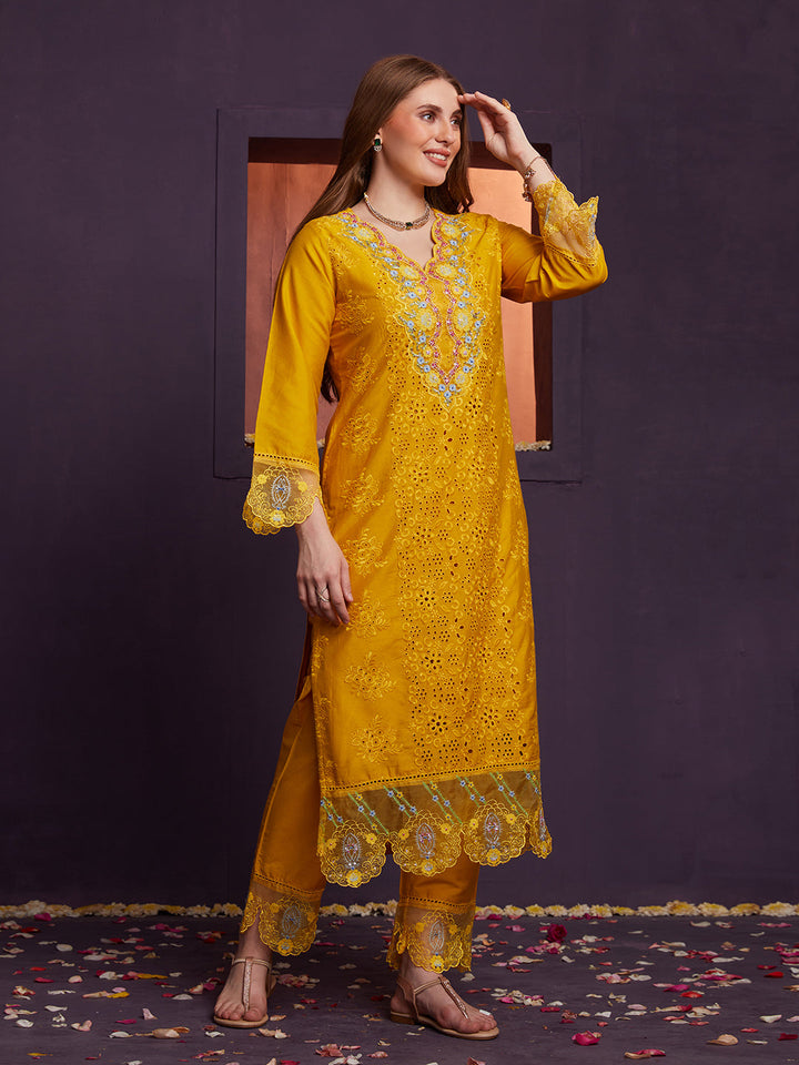 Yellow-Poly-Chanderi-Schiffli-Embroidered-3-Piece-Kurta-Set
