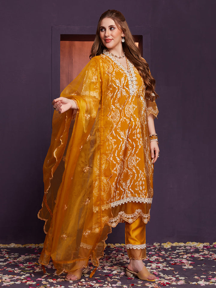 Mustard-Silk-Blend-Abstract-Printed-3-Piece-Kurta-Set