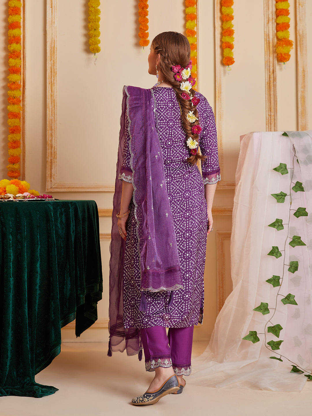 Purple-Silk-Blend-Bandhani-Print-3-Piece-Kurta-Set