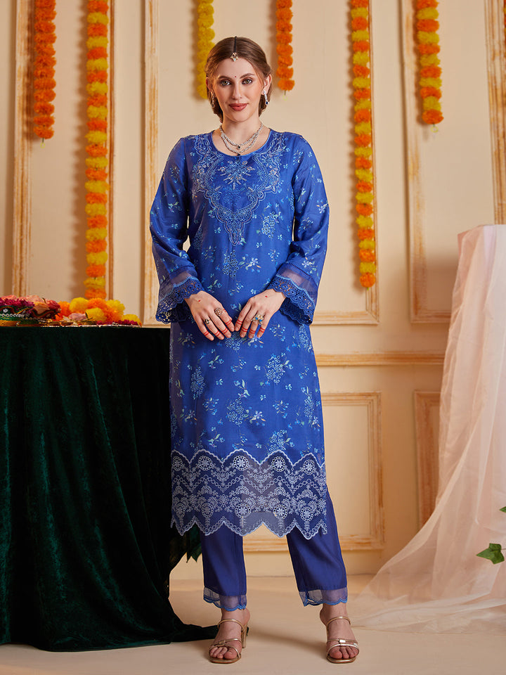 Blue-Silk-Blend-Floral-Printed-3-Piece-Kurta-Set