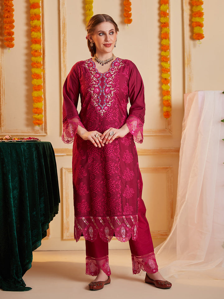 Pink-Poly-Chanderi-Schiffli-Embroidered-3-Piece-Kurta-Set