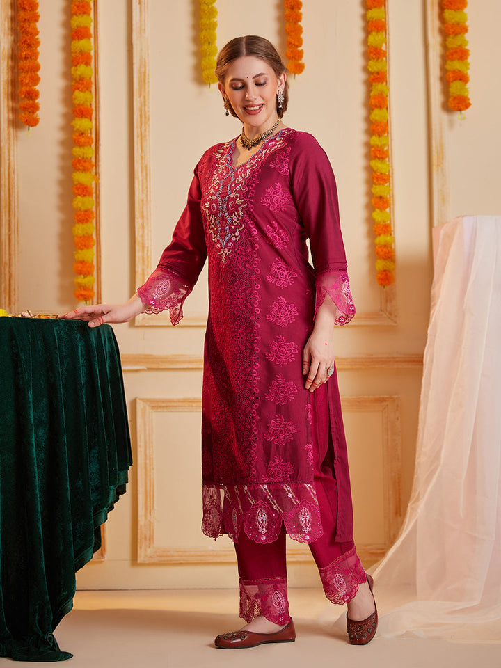 Pink-Poly-Chanderi-Schiffli-Embroidered-3-Piece-Kurta-Set