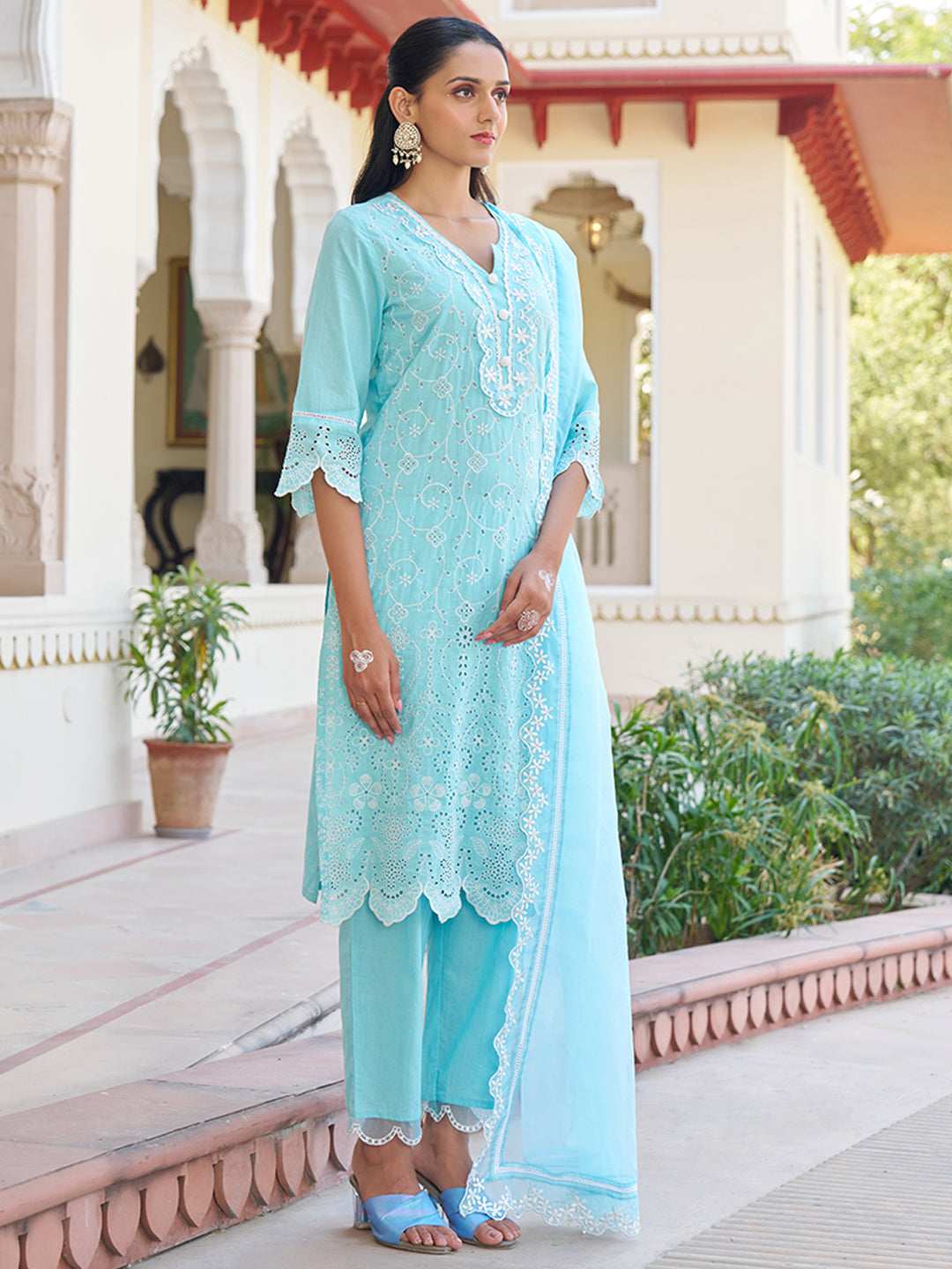 Blue-Cotton-Schiffli-Embroidered-3-Piece-Kurta-Set