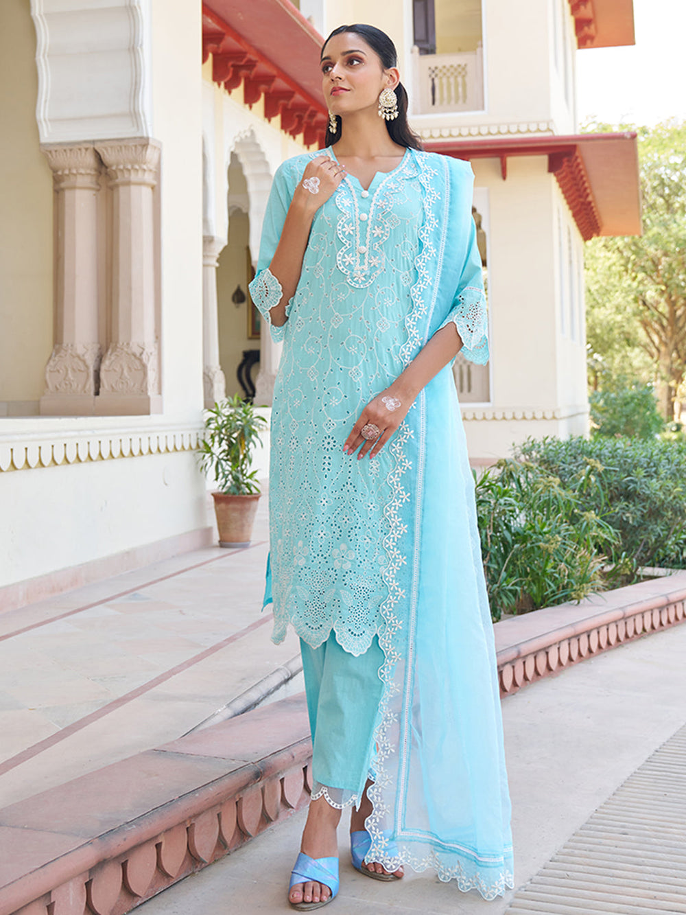 Blue-Cotton-Schiffli-Embroidered-3-Piece-Kurta-Set