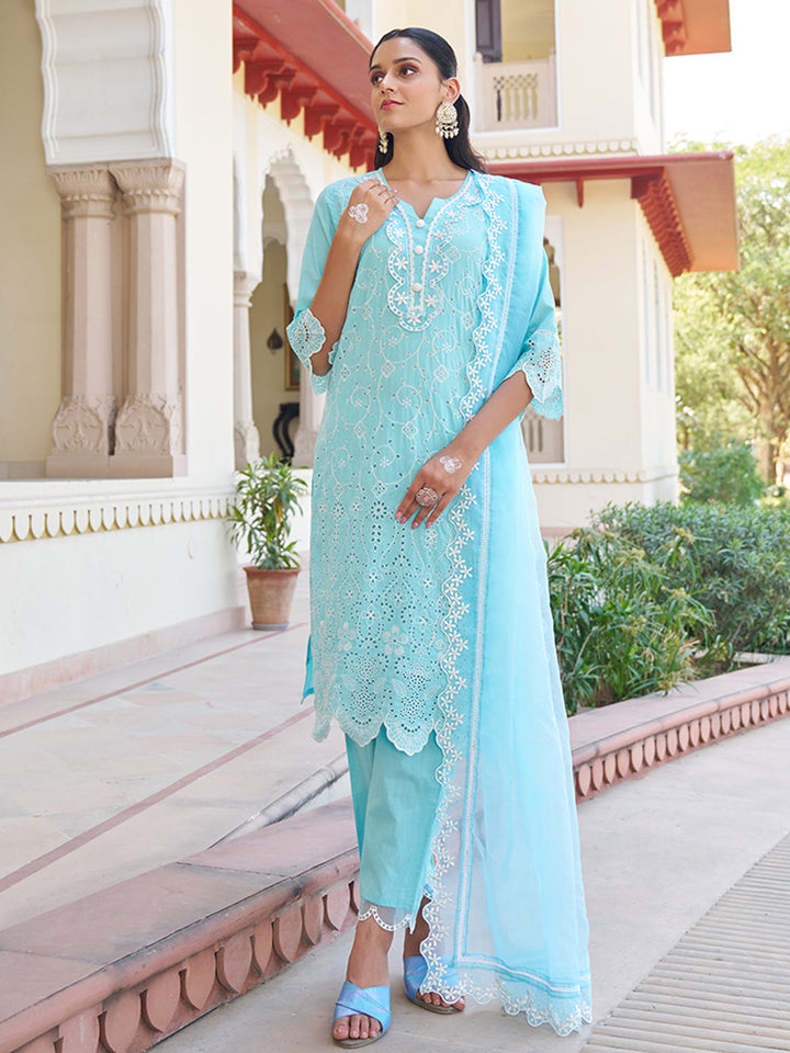 Blue-Cotton-Schiffli-Embroidered-3-Piece-Kurta-Set