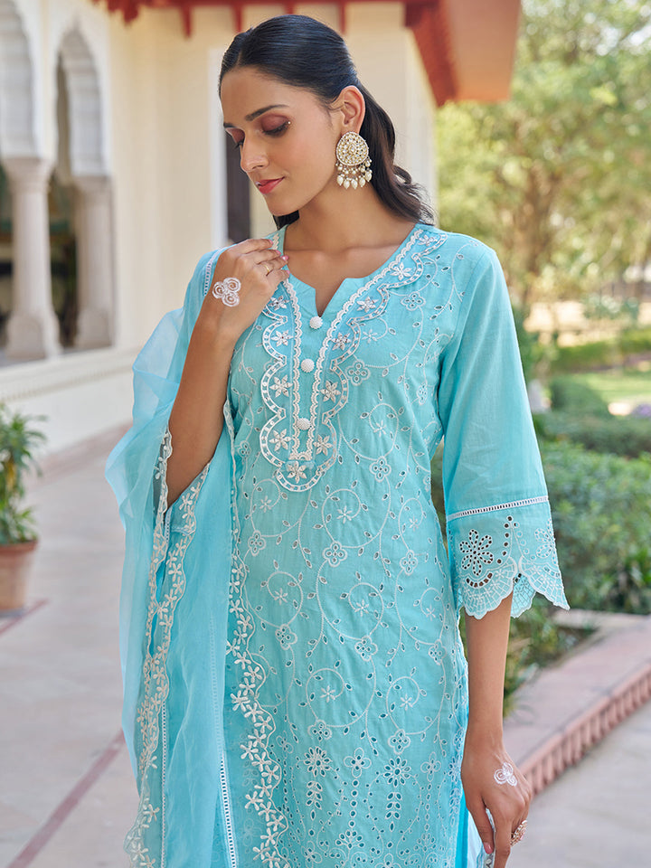 Blue-Cotton-Schiffli-Embroidered-3-Piece-Kurta-Set
