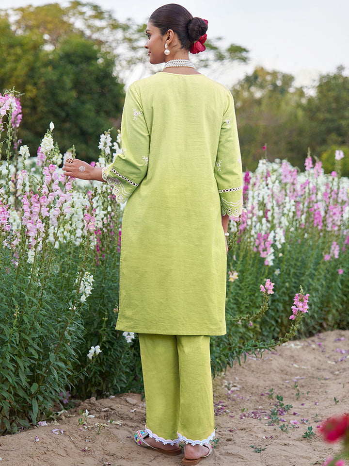 Green-Pure-Cotton--Ombre-Schiffli-Embroidered-2-Piece-Kurta-Set