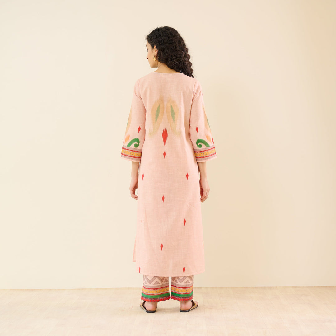 Peach-Cotton-Ikat-2-Piece-Kurta-Set