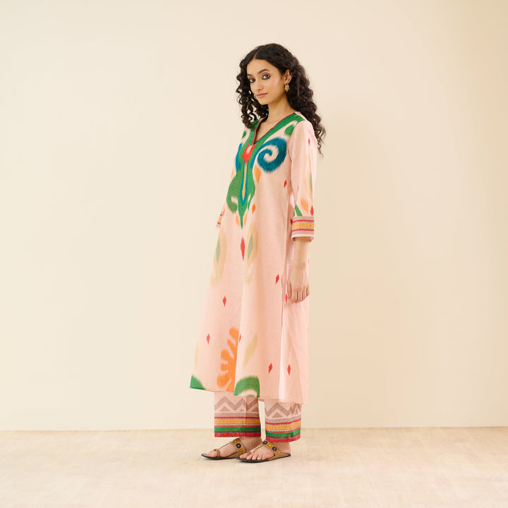 Peach-Cotton-Ikat-2-Piece-Kurta-Set