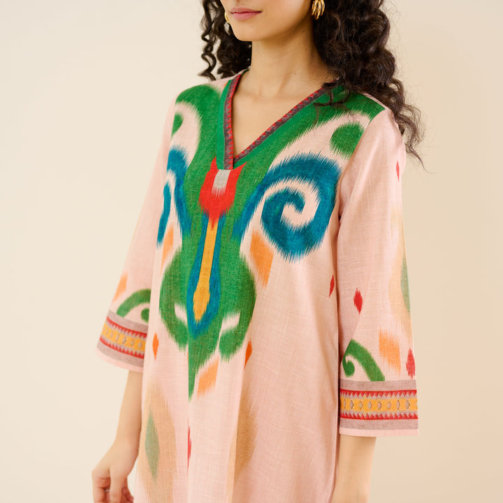 Peach-Cotton-Ikat-2-Piece-Kurta-Set