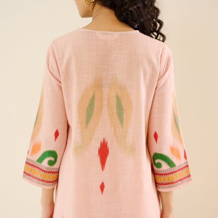 Peach-Cotton-Ikat-2-Piece-Kurta-Set