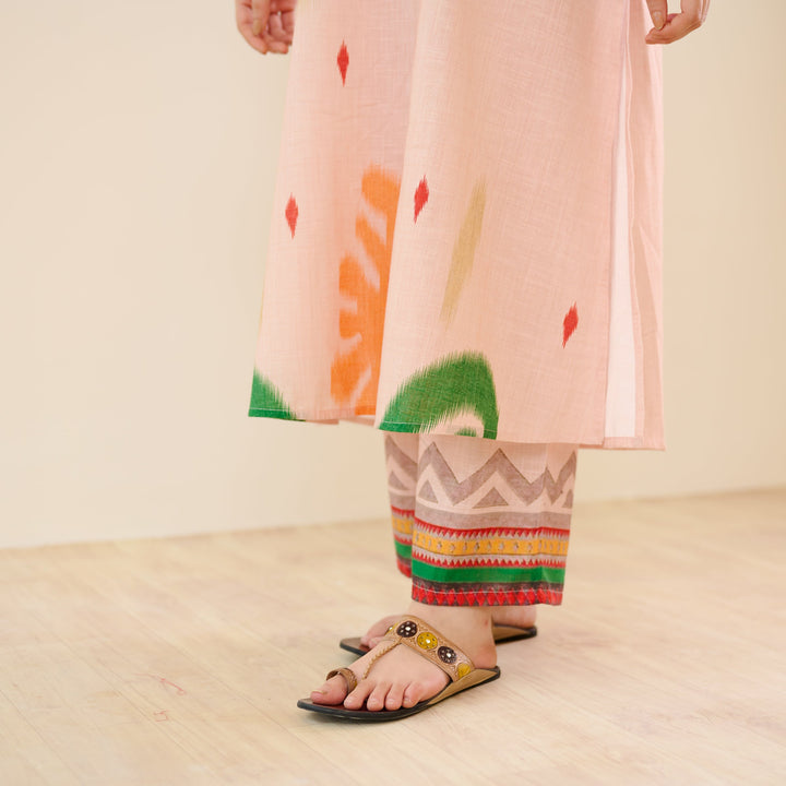 Peach-Cotton-Ikat-2-Piece-Kurta-Set