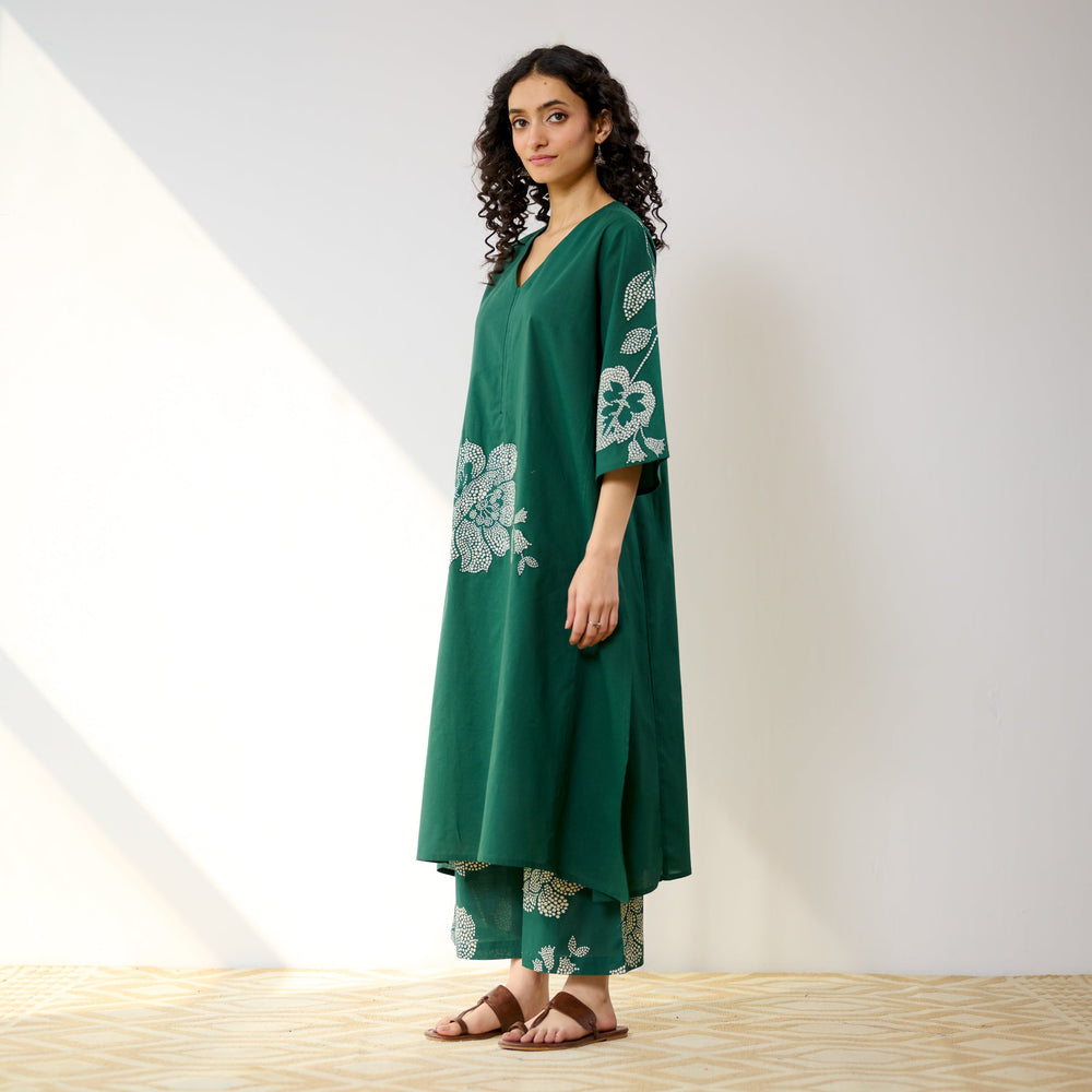Green-Cotton-Meadow-Patchwork-Emerald-2-Piece-Kurta-Set