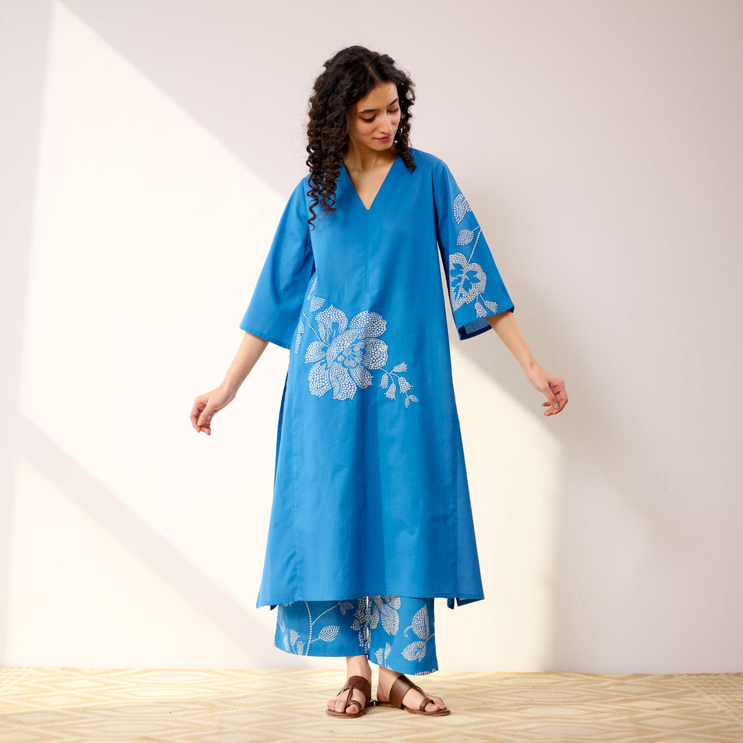 Blue-Cotton-Meadow-Patchwork-Electric-2-Piece-Kurta-Set